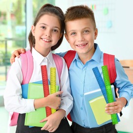 32 Pack Plastic Ruler 12 Inch in Bulk, Plastic Rulers in Assorted Colors, Clear Ruler with Inches and Centimeters, Transparent Rulers Bulk for Kids Back to School, Classroom, Office, Home Supplies