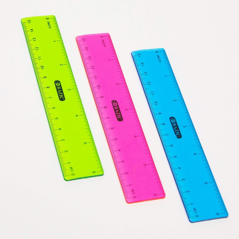 BAZIC Products Plastic Ruler 6" (15cm), Inches Centimeter Metric Measuring