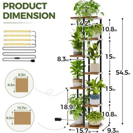 Bamworld Soporte para plantas de 7 Niveles con Luz de Crecimiento, Soporte de Metal Grande para Múltiples Plantas en Interior Exterior Jardín Balcón