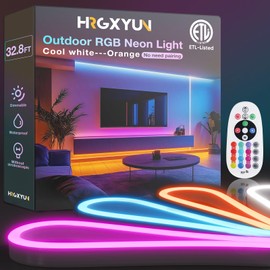 HRGXYUN 32.8ft RGB LED Neon Rope Light,IP65 Waterproof Dimmable LED Neon Strip,16 Colors Flexible Neon Rope Lights with Remote Control,Suitable for Supermarket,Building,Celebration,ETL Listed,110-130v