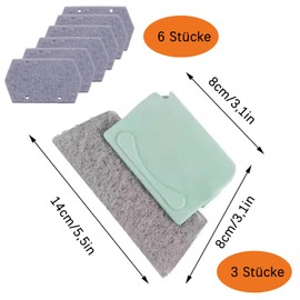Slotted Cleaning Brush, 3 Pieces Cleaning Brushes and 6 Replacement Pads, Kitchen Cleaning Kit, for Cleaning All Corners of Windows and Doors, Grey, Green, Cream