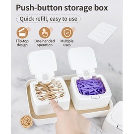 2-Pack Floss Pick Holder and Qtip Holder with One-Touch Opening, Quick Refill for Floss Picks, Cotton Swabs, Balls, Pads - Bathroom Organizers and Storage, Vanity Makeup Storage Organizer