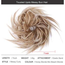 Tousled Updo Messy Bun Hair Piece Scrunchies Synthetic Wavy Extension Ponytail with Elastic Rubber Band Hairpiece Updo Extensions Scrunchies Wavy Hair and Ponytail Chignon Instant Ponytail for Women-27/613#
