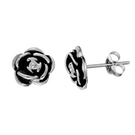Silverly Women's 925 Sterling Silver Oxidized 9 mm Rose Flower Stud Earrings