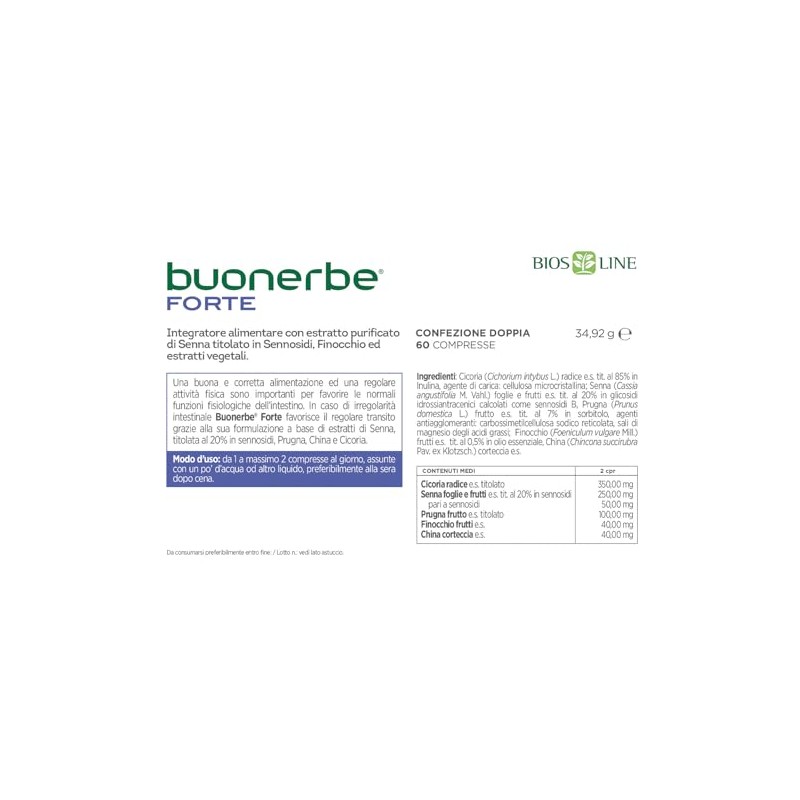 Bios Line Buonerbe Forte Integratore per il Transito Intestinale, 60
