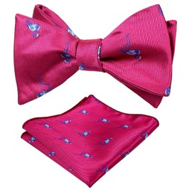 Alizeal Mens Animal Bow Tie Set Flamingo SELF-TIED Bowtie and Hanky for Wedding-Violet Red