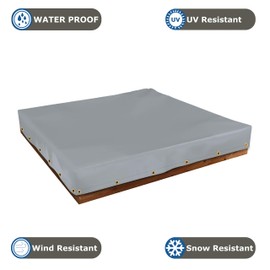 Sandbox Cover 18 Oz Waterproof - Sandpit Cover 100% Weather Resistant with Metal Grommets (45.5" W x 45.5" D x 8" H, Grey)