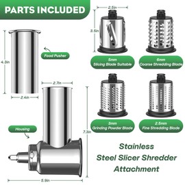 Stainless Steel Slicer Shredder Attachment for KitchenAid Stand Mixer,Includes Cheese Grater,Grinding Powder,Vegetable Slicer Shredder for Kitchenaid cheese grater attachments with 4 Blades by HOZODO