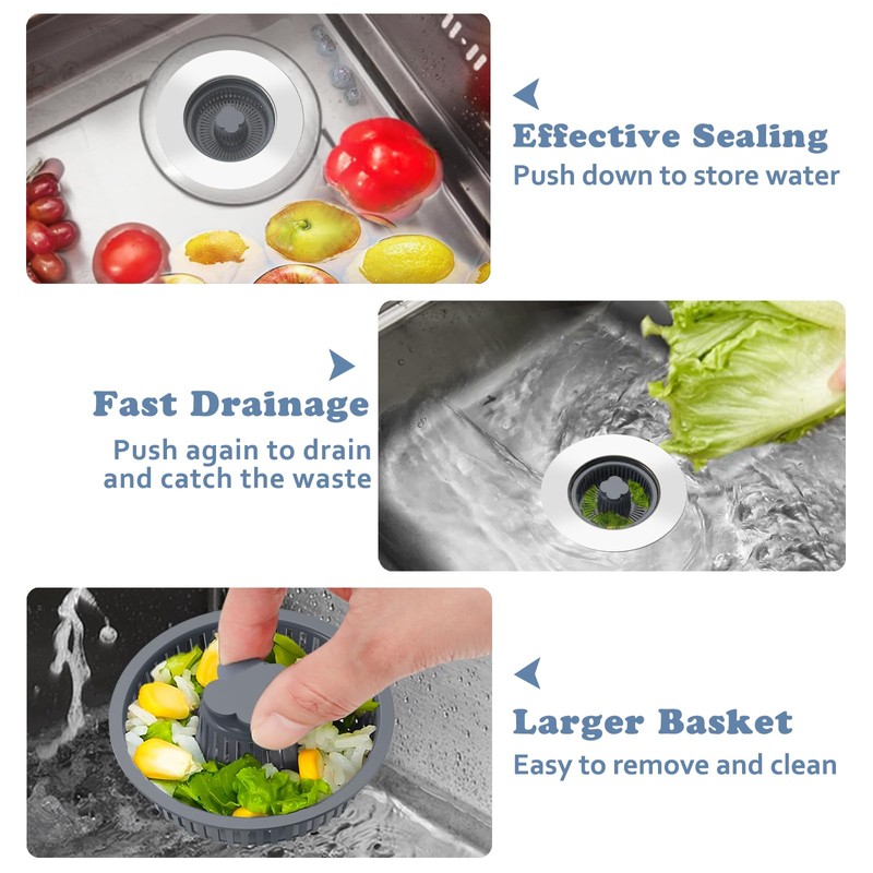 3 in 1 Kitchen Sink Drain Strainer & Stopper Combo,
