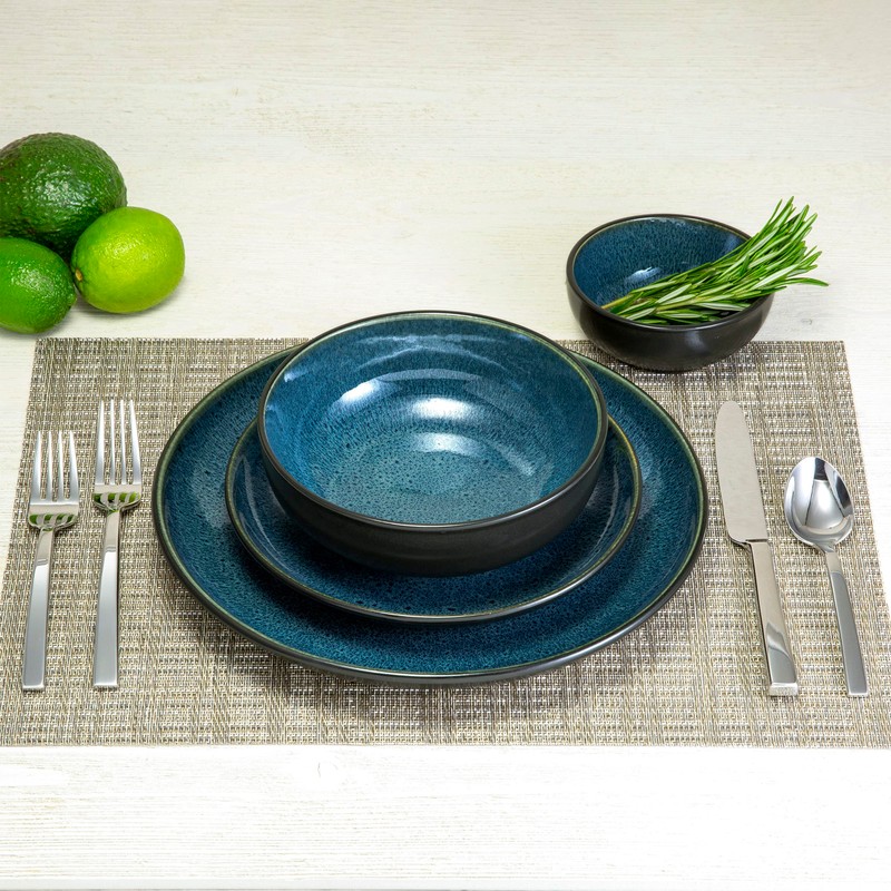 Sango Resona 16-Piece Blue Stoneware Dinnerware Set – Service for
