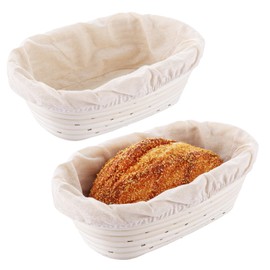 2 PCS Oval Bread Banneton Proofing Basket 25x15x8.5CM Sourdough Proofing Basket with Half Round Plastic Scraper and 2 Linen Liner Cloth, Bread Basket for Professionals and Home Bread Bakers