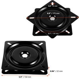 SINJEUN 4 Pack 6 Inch Heavy Duty Bar Stool Swivel Plate, Square 360° Swivel Ball Bearing Plate Replacement, Seat Swivel Base Mount Plate for Recliner Chair or Furniture, 300 Pound Capacity, Black