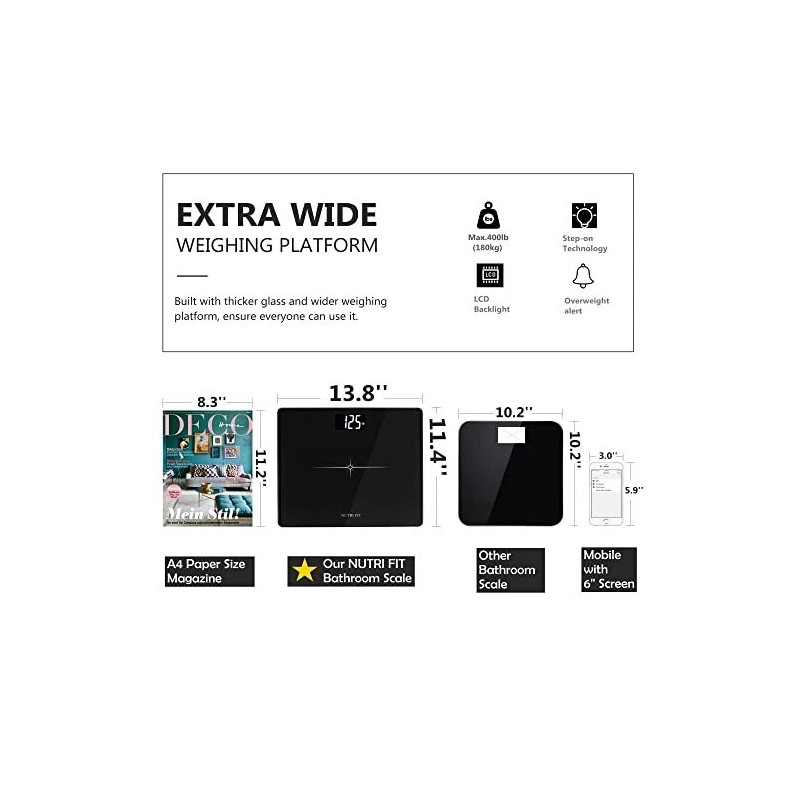 NUTRI FIT Extra-Wide/Ultra-Thick Digital Body Weight Bathroom Scale with 3