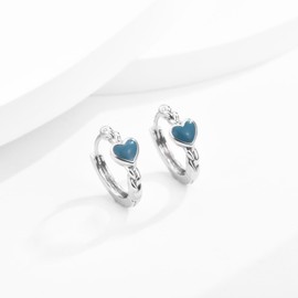 ITESSY Sterling Silver Hoop Earrings,Love Hoop Earrings for Women,S925 Silver Earrings,Hypoallergenic Huggie Earrings Valentine's Day Christmas Birthday Gift for Her Bluish Green