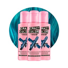 Crazy Color Vibrant Peacock Blue Semi-Permanent Trio Hair Dye. Highly Pigmented Teal Turquoise Conditioning & Oil Nourishing Vegan Formula | No Bleach or Ammonia | 300ml