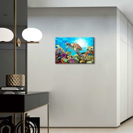 Canvas Wall Art for Living Room Bathroom Bedroom Ocean Sea Turtle Seaview Bottom Painting Wall Decor Framed Wall Art Ready to Hang Office Home Decorations 8x12inch