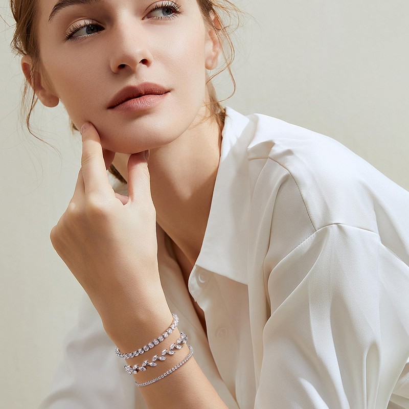 Dochais Pack of 3 Tennis Bracelet Women's Silver Gold Diamond