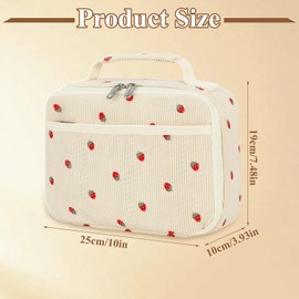 Fakcrkun Corduroy Strawberry Insulated Lunch Bag, Practical Packed Lunch Bag, Stylish Option for Lunchboxes, Ideal for Work, School, Office, Outdoor Picnic, Travel, Beach, Hiking