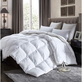 Luxurious California King Size Lightweight Goose Down Comforter Duvet Insert All Season, 1200 Thread Count 100% Egyptian Cotton, 42 oz Fill Weight, White Color