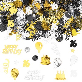 GoldRock Konfetti Deko 16 Geburtstag Mädchen Junge, 500 Stück Streudeko Geburtstag Schwarz Gold,Sweet 16 Deko Mädchen Geburtstagsdeko Tisch,Geburtstagsdeko 16 Jahre,Tischdeko 16 Geburtstag Geschenke…