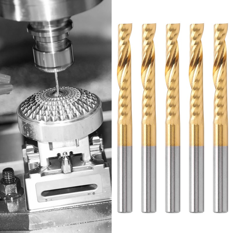 5Pcs End Mill TiPlated 1Flute CNC Spiral Router Bit HighSpeed