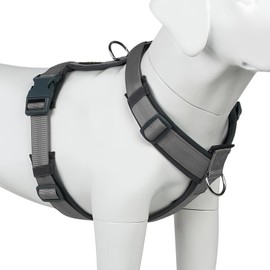 Plutus Pet No Pull Dog Harness, Adjustable Nylon Harness with Soft Padding, Reflective and Heavy Duty Dog Harness for Small, Medium, Large Dogs(Gray, XL)