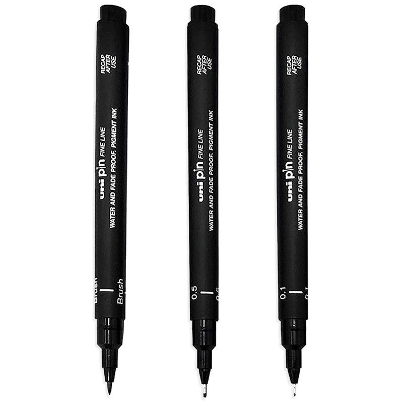 Uni Pin Fineliner Drawing Pen - 0.1mm, 0.5mm & Brush