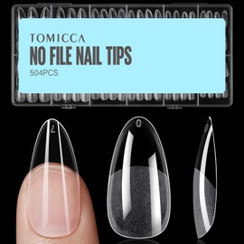 TOMICCA Medium Almond Nail Tips, 504Pcs Acrylic, 12 Sizes Half Matte Soft Gel, Nail Extension for Beginner and Professional
