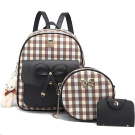 MACCINELO Cute PU leather 3pcs set backpack mini purse shoulder bag for women girls Rucksack for Ladies Shoulder Bag over 5 years pld