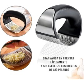 Prensa de Ajo,Trituradora de Jengibre y Pelador de Ajos, Exprimidor de Ajos Profesional Acero Inoxidable Manual Herramienta de Cocina，con Pelador de ajos de silicona y cepillo para limpieza (negro)