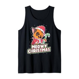 Meowy Christmas Alley Cat Lovers Xmas Santa Orange Tabby Cat Tank Top