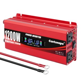 Cantonape 1200W Car Power Inverter DC 12V to 110V/120V AC Converter with LCD Display Dual AC Outlets and Dual USB Car Charger for Car Camping Laptop Truck Red