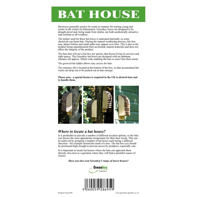 Greenkey 695 Medium Bat Box - Natural Wood