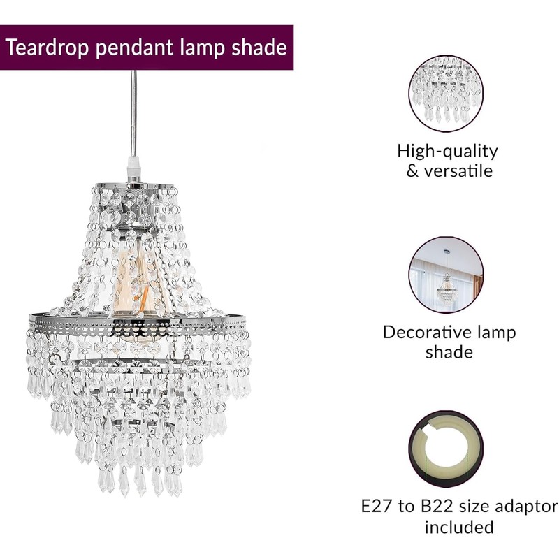 HOMION Chandelier Style Ceiling Light Shade Droplet Pendant Acrylic Crystal