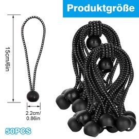 Tensioning Elastics with Ball 15 cm, Pack of 50 Tent Rubber Tensioners with Ball, Tarpaulin Tensioner with Ball, Expander Loops, Rubber Loops, Tarpaulin Tensioner, Rubber Tensioner for Tarpaulins,
