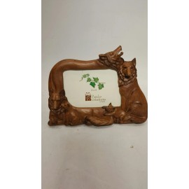 Wolf NW020 Wolf Photo Frame Carving Work with wolves + brown frame 4x6 BRAND NEW
