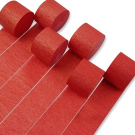 PartyWoo Crepe Paper Streamers 6 Rolls 492ft, Pack of Crepe Paper Pearl Red Streamers Decorations, Crepe Paper for Birthday Decorations, Party Decorations, Wedding Decorations (1.8 in x 82 Ft/Roll)