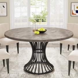Tribesigns 47" Round Table with Metal Base, Industrial Farmhouse Dining Table for 4-6, Circle Table for Kitchen & Living Roomsize: 47.2"D x 47.2"W x 29.5"H, color: Gray
