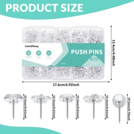 LincOficey 300pcs Push Pins Set, Clear Thumb Tacks for Wall, Bulletin Board, Cork Board and Foam Boards