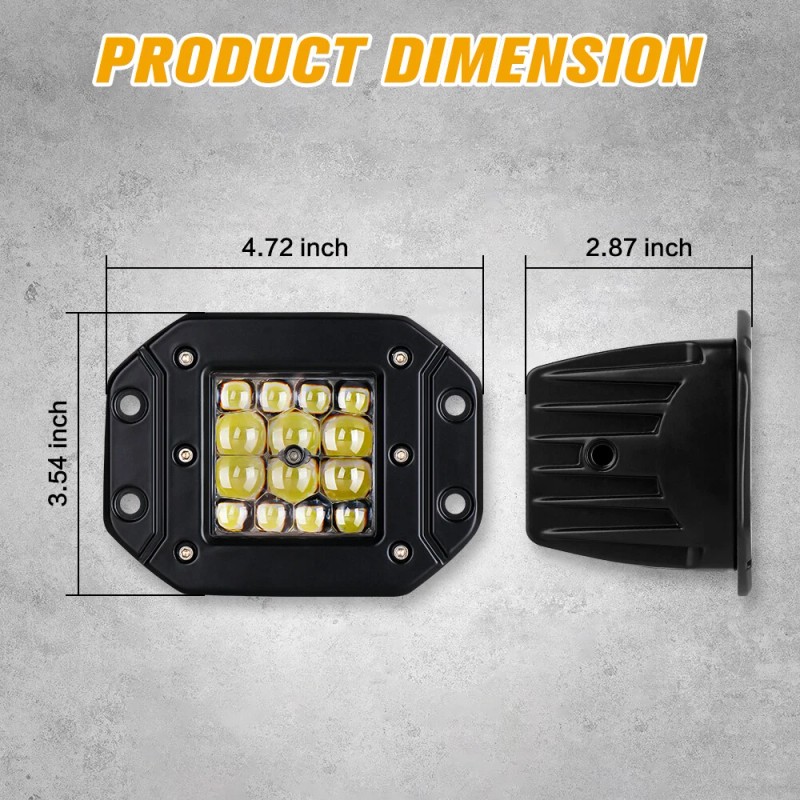 yeego_offroad Pair LED Work Lights Flush Mount Flood Cube Pods