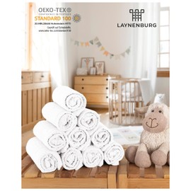 LAYNENBURG Set of 10 Premium Burp Cloths Baby Made of Extra Soft Muslin - 100% Cotton - 30 x 50 cm - Oeko Tex 100 - Muslin Cloths as Muslin Nappies or Cloth Nappies (White)