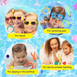 Diving Toy Set, 19 Pieces Diving Toy, Underwater, Water Toy Children, with Torpedoes, Gemstones, Algae, Diving Rings, Storage Bag, for Underwater Play and Diving Training of Children