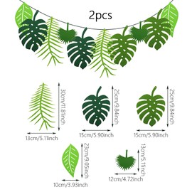 GWAWG Pack of 2 Jungle Decoration Birthday, Palm Leaves Garland, Jungle Party Decoration, Hawaii Garden Party, Reusable Felt Leaf Bunting, Artificial Tropical Leaves Decoration for Birthday Party