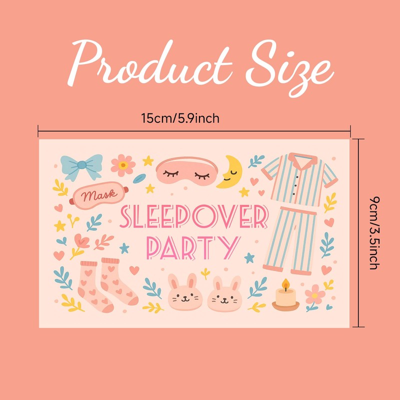 20 Double Sided Sleepover Party Invitations for Girls, Colorful Unique