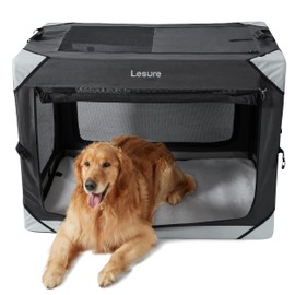Lesure Collapsible Dog Crate - Portable Travel Kennel for Extra Large Dog, 4-Door Pet Crate with Mesh Windows, Indoor & Outdoor, Charcoal Gray