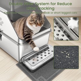 KPWACD Enclosed Stainless Steel Cat Litter Box with Lid, XL Extra Large Non-Stick Metal Litter Pan for Big Cats, High-Sided Kitten Toilet Enclosure, Non-Stick, Anti-Leakage, Easy Cleaning