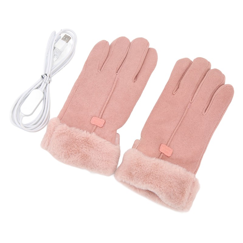 Pink USB Heating Gloves Hand Warmer Touch Screen Design Adjustable