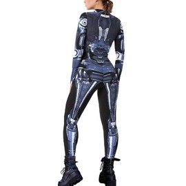 Women Robot Bodysuit 3D Printed Pattern One Piece Costume Skull Funny Skinny Bodysuit Skeleton Stretch Jumpsuit US M