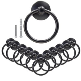Bonsicoky 12Pcs Round Ring Drawer Pulls Matte Black Ring Handle Knobs for Cabinet Drawer Dresser Cupboard Wardrobe, Single Hole