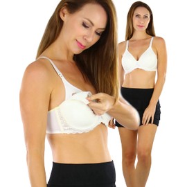 ToBeInStyle Bralettes de lactancia sin costuras para mujer, Individual: borde inferior de encaje - blanco, 38C